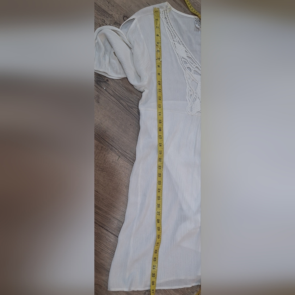 Naïf Boho Crochet V-Neck Dress Slit Sleeve Flowy Cream XL #2015 - Picture 10 of 10